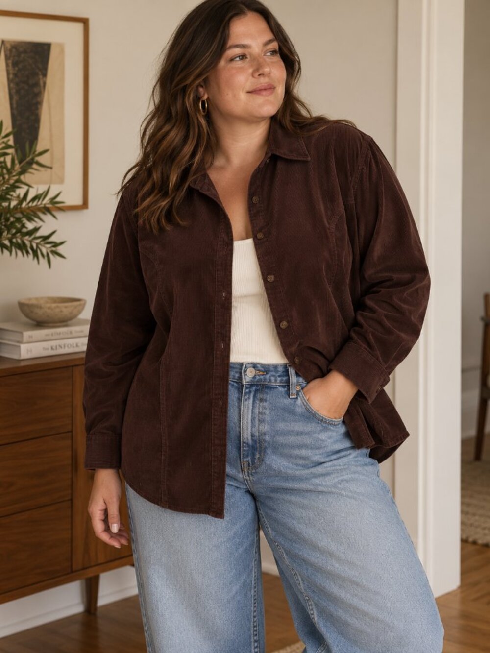 Vintage Chocolate Brown Corduroy Button Down Plus Size 18/20W ✨